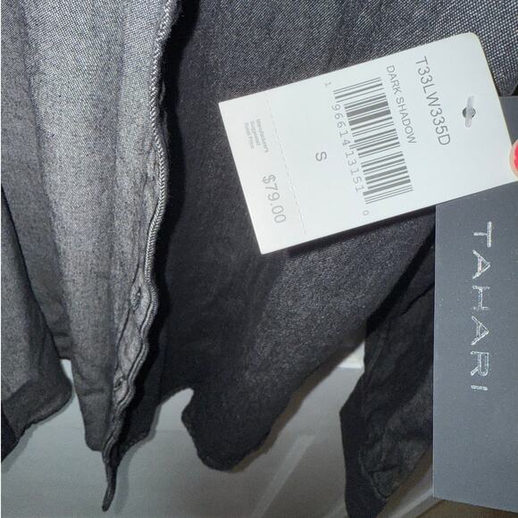 New Tahari Button Down Black Denim Shirt Dark Shadow size S - Picture 5 of 7